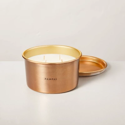 Lidded Metal Pampas 4-Wick Jar Candle Brass Finish 20oz - Hearth & Hand™ With Magnolia 2 Lidded Metal Pampas 4-Wick Jar Candle Brass Finish 20oz - Hearth & Hand™ With Magnolia - Image 2