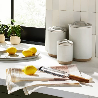 3pc Modern Rim Stoneware Canister Set Cream/Clay - Hearth & Hand™ With Magnolia 1 3pc Modern Rim Stoneware Canister Set Cream/Clay - Hearth & Hand™ With Magnolia