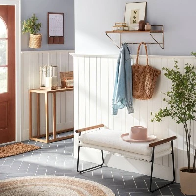 24" Wood & Brass Wall Shelf With Hooks - Hearth & Hand™ With Magnolia 1 24" Wood & Brass Wall Shelf With Hooks - Hearth & Hand™ With Magnolia