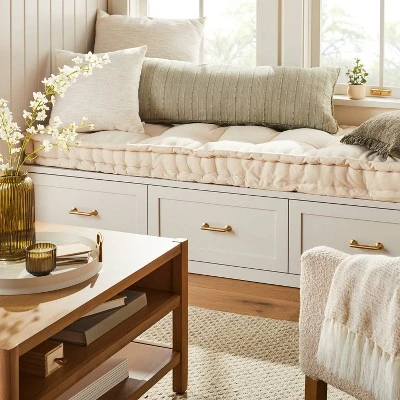 Textured Slub Stripe Square Throw Pillow Cream/Khaki - Hearth & Hand™ With Magnolia 1 Textured Slub Stripe Square Throw Pillow Cream/Khaki - Hearth & Hand™ With Magnolia