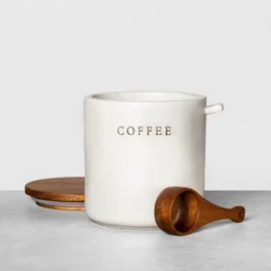 Featured Products 13 37oz Stoneware Coffee Canister With Wood Lid & Scoop Cream/Brown - Hearth & Handâ„¢ With Magnolia