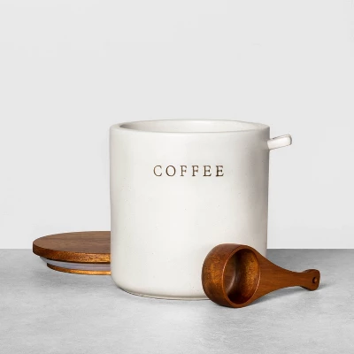 37oz Stoneware Coffee Canister With Wood Lid & Scoop Cream/Brown - Hearth & Hand™ With Magnolia 1 37oz Stoneware Coffee Canister With Wood Lid & Scoop Cream/Brown - Hearth & Hand™ With Magnolia