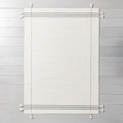 Simple Border Stripe With Corner Tassel Rug White/Gray - Hearth & Hand™ With Magnolia 3 Simple Border Stripe With Corner Tassel Rug White/Gray - Hearth & Hand™ With Magnolia - Image 3