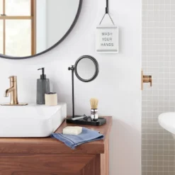 Two-Sided Vanity Mirror With Tray Base Matte Black - Hearth & Handâ„¢ With Magnolia