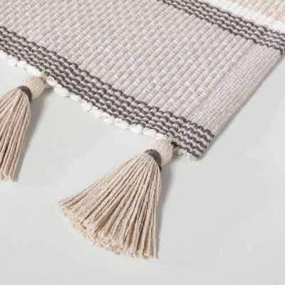 24"x60" Color Block Stripe Tassels Bath Rug Neutral Taupe - Hearth & Hand™ With Magnolia 2 24"x60" Color Block Stripe Tassels Bath Rug Neutral Taupe - Hearth & Hand™ With Magnolia - Image 2