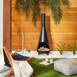 Wood Burning Outdoor Metal Fire Pit Chimenea Black - Hearth & Handâ„¢ With Magnolia