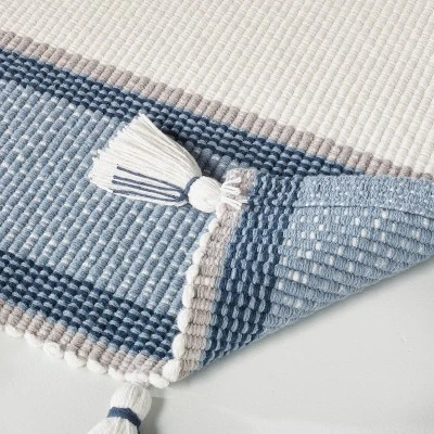 20" X 32" Color Block Stripe Tassels Bath Rug Faded Blue/White - Hearth & Hand™ With Magnolia 3 20" X 32" Color Block Stripe Tassels Bath Rug Faded Blue/White - Hearth & Hand™ With Magnolia - Image 3
