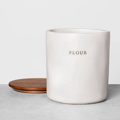 128oz Stoneware Flour Canister With Wood Lid Cream/Brown - Hearth & Hand™ With Magnolia 1 128oz Stoneware Flour Canister With Wood Lid Cream/Brown - Hearth & Hand™ With Magnolia