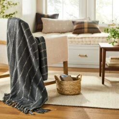 Chipped Stripe Woven Throw Blanket Dark Gray/Cream/Almond - Hearth & Handâ„¢ With Magnolia