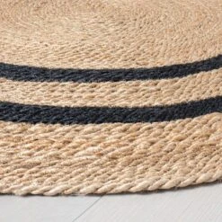 Round 5' Double Stripe Braided Jute Area Rug Charcoal/Tan - Hearth & Handâ„¢ With Magnolia