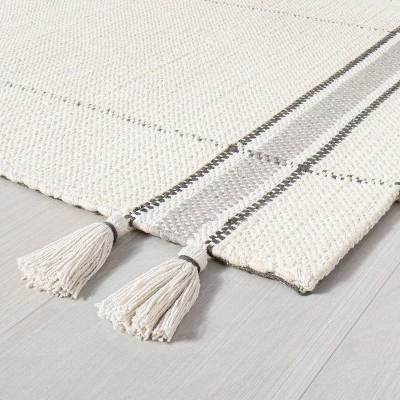 Simple Border Stripe With Corner Tassel Rug White/Gray - Hearth & Hand™ With Magnolia 1 Simple Border Stripe With Corner Tassel Rug White/Gray - Hearth & Hand™ With Magnolia