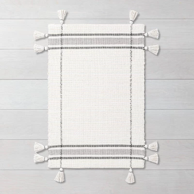 Simple Border Stripe With Corner Tassel Rug White/Gray - Hearth & Hand™ With Magnolia 2 Simple Border Stripe With Corner Tassel Rug White/Gray - Hearth & Hand™ With Magnolia - Image 2