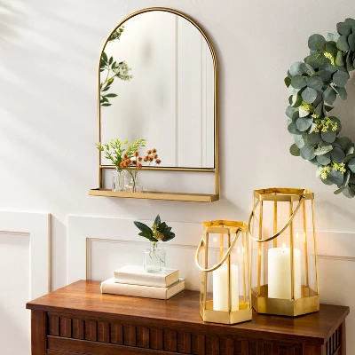 Arched Metal Frame Mirror With Shelf Brass Finish - Hearth & Hand™ With Magnolia 1 Arched Metal Frame Mirror With Shelf Brass Finish - Hearth & Hand™ With Magnolia
